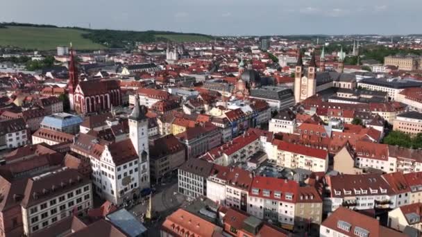 Wurzburg Historical Center Aerial Drone Filmación Puente Viejo Principal Catedral — Vídeo de stock