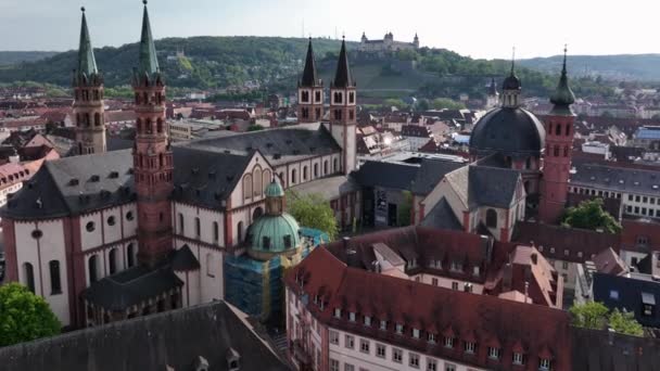 Historisch Centrum Wurzburg Luchtfoto Drone Footage Oude Hoofdbrug Kathedraal Van — Stockvideo