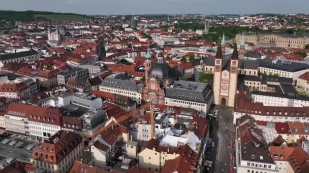 Centro Storico Wurzburg Filmato Drone Aereo Vecchio Ponte Principale Cattedrale — Video Stock