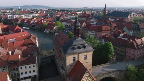 Bamberg Altes Rathaus Widok Lotu Ptaka Stare Miasto Bamberg Historycznym — Wideo stockowe