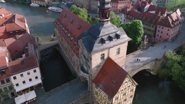 Bamberg Altes Rathaus Regnitz Nehri Kıyısındaki Tarihi Belediye Binasıyla Eski — Stok video
