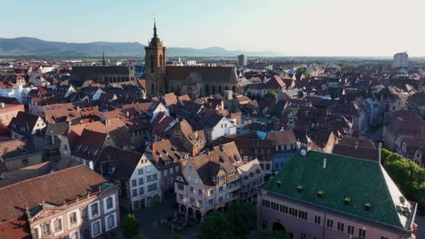 Fransa Nın Alsace Şehrindeki Colmar Şehrinin Insansız Hava Aracı Görüntüleri — Stok video