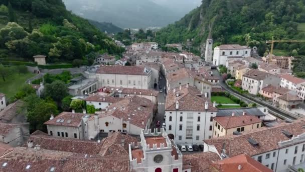 Drone Aéreo Vista Vittorio Veneto Cidade Histórica Alpes Montanhas Província — Vídeo de Stock
