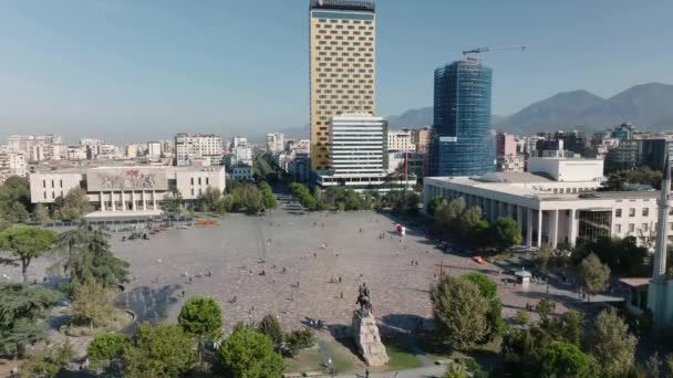 Drohnenaufnahmen Der Stadt Tirana Innenstadt Tirana Ist Einem Sonnigen Morgen — Stockvideo