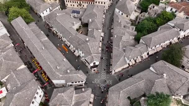 Vue Aérienne Dessus Vue Par Drone Des Rues Centrales Gjirokastra — Video