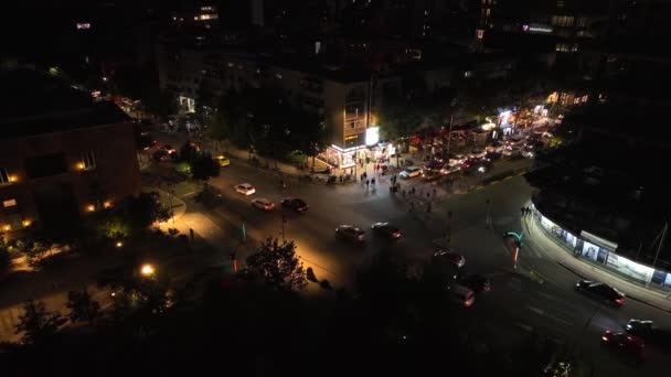 Ночной Вид Воздуха Главную Площадь Тираны Высококачественные Кадры — стоковое видео
