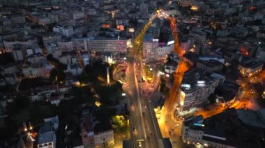 Belgrad kenti, Sırbistan 'ın Hava Aracı Gecesi Çekimi. Mavi Saat 'in başkenti ve Gece Saati, yukarıdan görüntü. Yüksek kalite atış