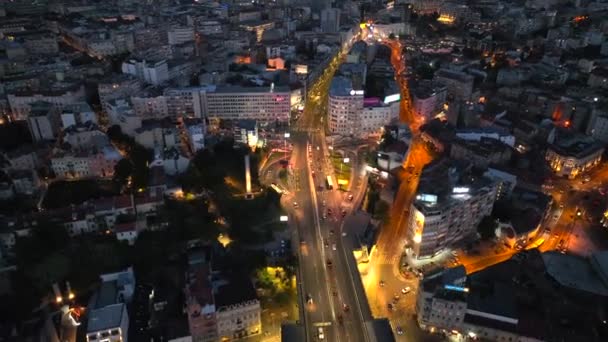 Letecký Drone Night Shot Belgrade Srbsko Hlavní Město Blue Hour — Stock video
