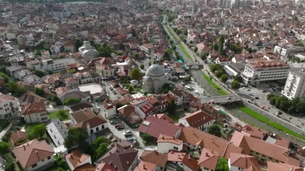 Aerial Cityscape Historic Town Prizren Kosovo Europe Old Capital Cloudy — Stock Video