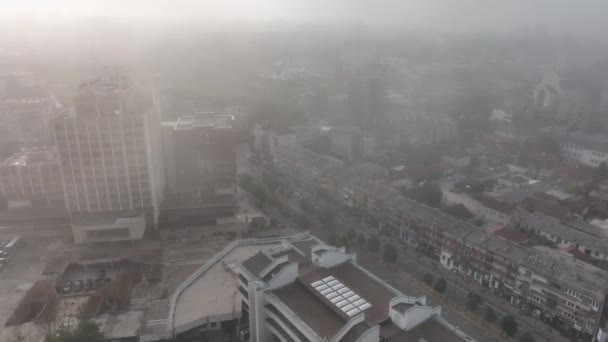 Aerial Video Downtown Pristina Morning Fog Misty Morning Prishtina Capital — Stock Video