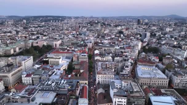 Vista Aérea Drone Belgrado Capital Sérvia Parte Manhã Crepúsculo Centro — Vídeo de Stock