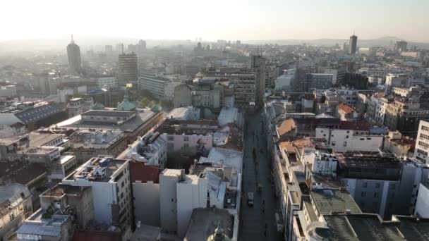Vista Aérea Drone Belgrado Capital Sérvia Parte Manhã Crepúsculo Centro — Vídeo de Stock