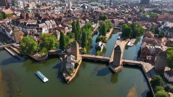 Veduta Aerea Del Paesaggio Urbano Petite France Strasburgo Francia Barrage — Video Stock