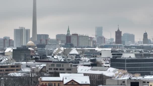City Berlin Capital Germany Aerial Winter Cityscape Museum Island Tower — Stock Video