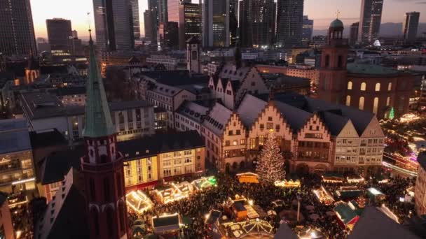 Jarmark Bożonarodzeniowy Placu Romerberga Frankfurt Nad Menem Hesja Niemcy Drone — Wideo stockowe