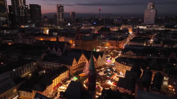 Akşam Romerberg Meydanı Ndaki Noel Pazarı Frankfurt Main Hesse Almanya — Stok video