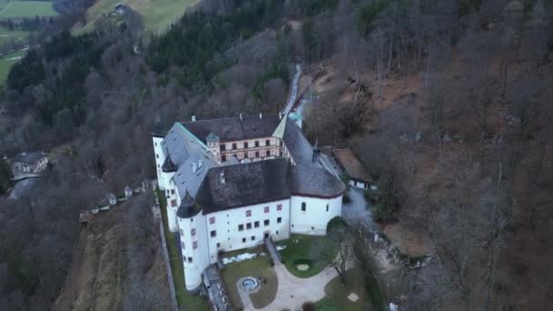 Castillo Tratzberg Tirol Austria Vista Aérea Del Dron Los Crepúsculos — Vídeo de stock