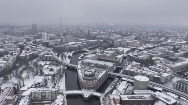 Museums Island Covered Snow Aerial Winter Cityscape Museum Island Tower — Stock Video
