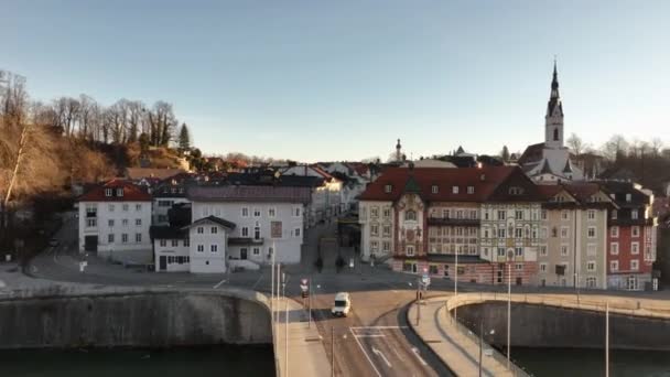 Bad Tölz Luftaufnahme Der Berühmten Altstadt Bayern Bayern Bad Tölz — Stockvideo