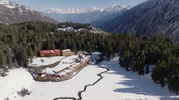 Fairy Meadows Bei Winter Aewrial Drohnenschuss Resort Area Der Nähe — Stockvideo