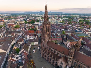 Freiburg im Breisgau, Germany at Sunrise. Aerial Drone Shot on Freiburger Dom Cathedral. 4k Drohne Footage. 4k UHD clipart