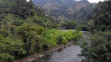 Taze Dağ Nehri, Meksika 'nın San Luis Potosi kentindeki Sunset' te yemyeşil bir tropikal ormandan akıyor. Orman Havalimanı. Yüksek kalite 4k görüntü