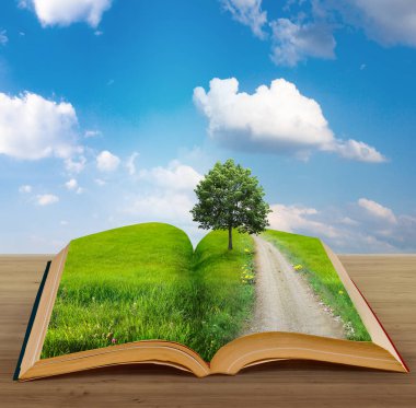 Manzaralı sihirli bir kitap.