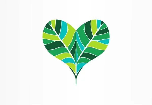 Green Leaf Heart Shape Icon Design Love Nature Creative Logo — Stock Vector