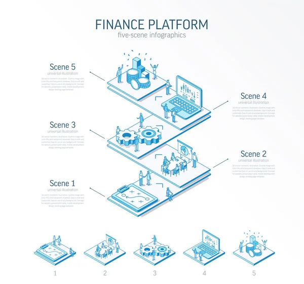Lijn Isometrische Financiële Platform Infographic Sjabloon Analyse Van Bankgegevens Presentatie — Stockvector
