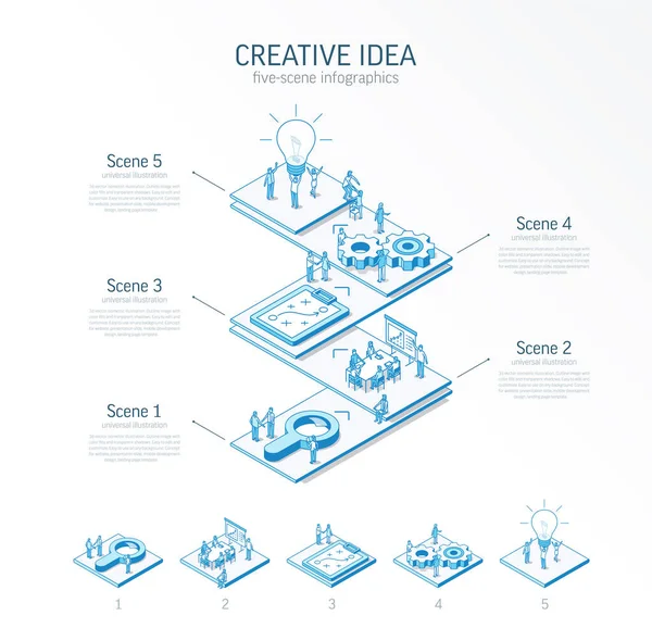 Line Isometric Innovative Creative Idea Infographic Template Startup Teamwork Presentation — Stock Vector