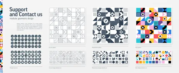 Support Kontakt Modular Geometrisk Design Tynd Linje Sort Hvid Farve Stock-illustration