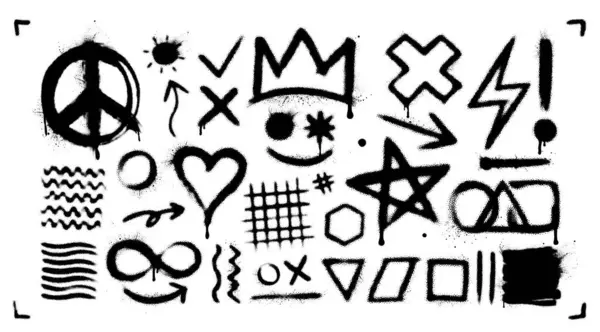 Набір Чорних Графіті Розпилювачів Серце Корона Колекція Символів Грім Стрілка Стокова Ілюстрація