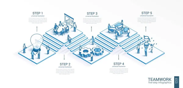 Line Isometric Teamwork Infographic Template Office Work Success Communication Presentation Royalty Free Stock Vectors