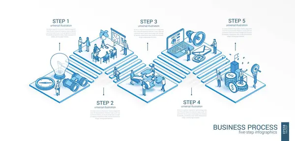 Business Process Isometric Concept Connected Line Icons Integrated Step Infographic Stock Illustration