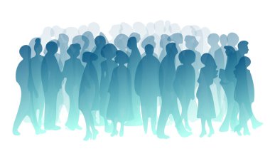 Abstract people silhouettes. Transparent vector illustration. Diverse crowd. Community, society, different personalities and cultures make population. Multicultural, International rights concept. clipart
