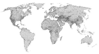 Nüfus yoğunluğunu gösteren nokta ve yarım ton dokusuyla dünyanın vektör haritası. Şekillendirilmiş toprak tasarımı, haritacılık, coğrafi veriler ve dijital illüstrasyonu temiz, düz bir arkaplanda birleştiriyor.