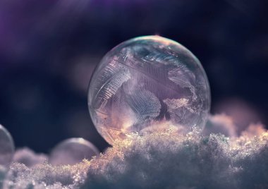 Donmuş sabun köpüğü. Kış köpüğü. Karda sabun köpüğü.