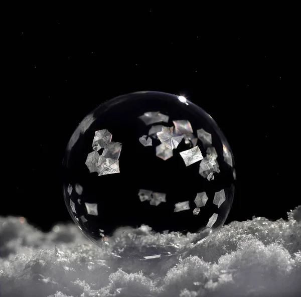 Замороженный Мыльный Пузырь Зимний Пузырь Макро Крупный План — стоковое фото