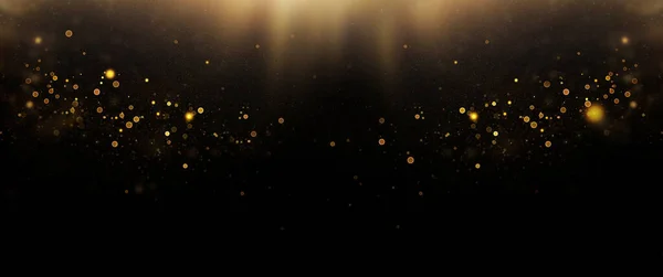 Bokeh Kaplaması Siyah Arkaplanda Altın Parıltılı Işıklar Soyut Bokeh Işığı — Stok fotoğraf