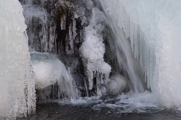 Frozen waterfall, icicles. Frozen water