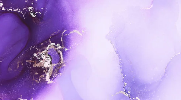Lila Alkoholfarbe Marmor Violettem Marmor Aquarell Gold Aquarell Hintergrund Folienfarbe — Stockfoto