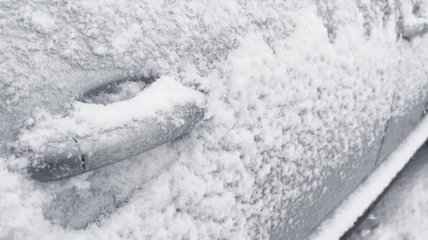 Car Door Handles Covered Snow Heavy Snowfall Winter — Wideo stockowe