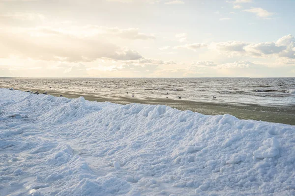 Baltic Sea Winter Season Beautiful Seascape Snow Coast Icy Waves — Stock Photo, Image