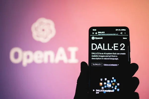 Dall Openai Web Sayfası Telefon Ekranında Dalle Yapay Zeka Programının — Stok fotoğraf