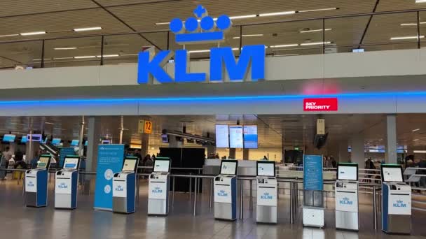 Klm Royal Dutch Airlines Check Area International Amsterdam Airport Schiphol — Stock Video