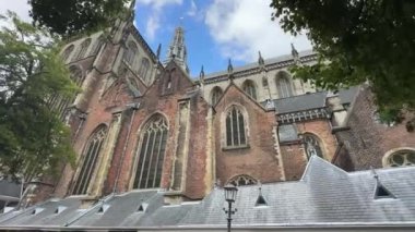 Haarlem 'deki Grote Markt Meydanı' ndaki St. Bavo Kilisesi ya da Grote Kerk. Haarlem, Hollanda - 21 Haziran 2024.