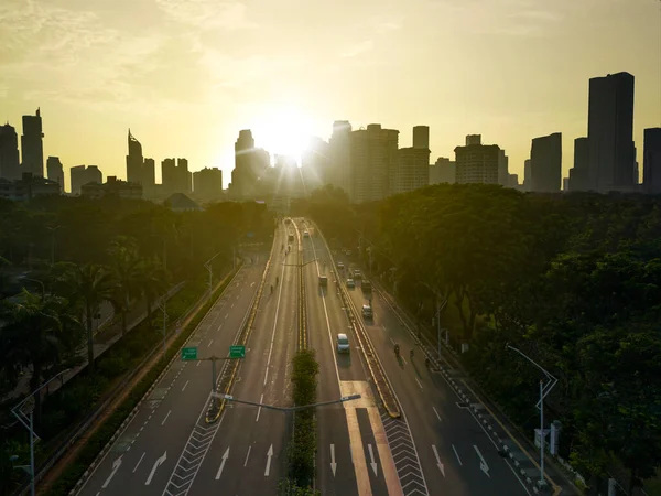Jakarta Endonezya Eylül 2022 Jakarta Şehir Silüetinin Alacakaranlık Güneş Işığı — Stok fotoğraf