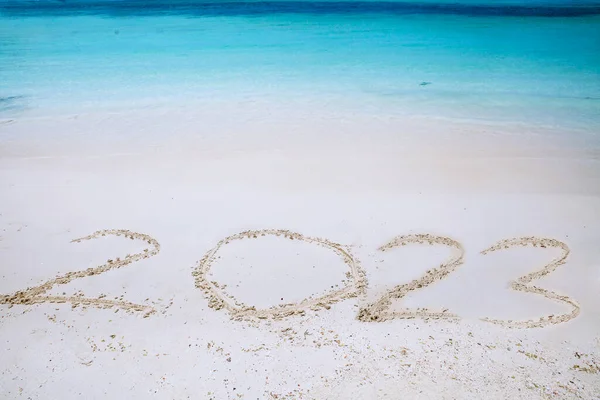 Image 2023 Number Written Sand Coastline Turquoise Water — Stock Photo, Image