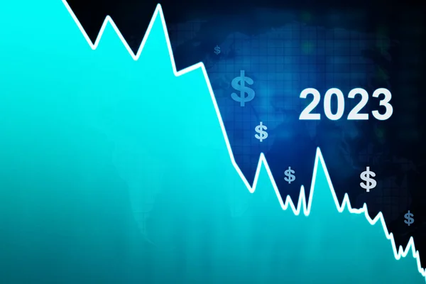 Närbild Sjunkande Ekonomi Diagram Med 2023 Nummer Den Virtuella Skärmen — Stockfoto