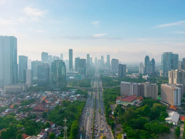 Jakarta Indonesia November 2022 Drone View Semanggi Interchange Road Misty — Stock Photo, Image